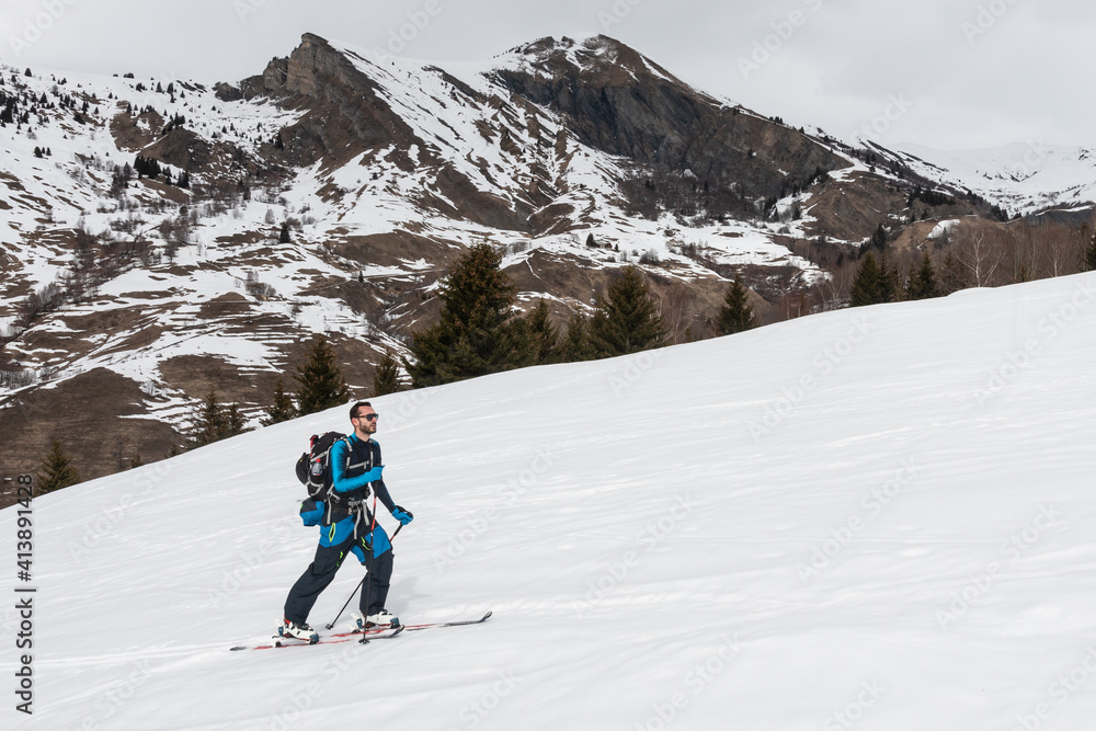 Poster Ski touring with mountains, Beaufortain, French Alps, France