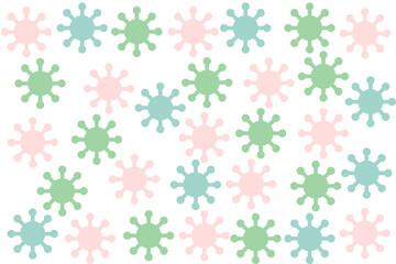 Fototapeta na wymiar Green, pink and blue Bacteria or virus icon isolated pattern on white background. Microbe, virus, fungi.