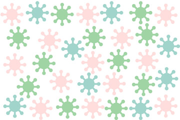 Green, pink and blue Bacteria or virus icon isolated pattern on white background. Microbe, virus, fungi.