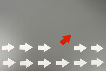 Red arrow changing direction. The concept of new ideas, business, startup, leadership