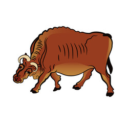 Bull. Symbol of horoscope. Drawing in the Chinese style.