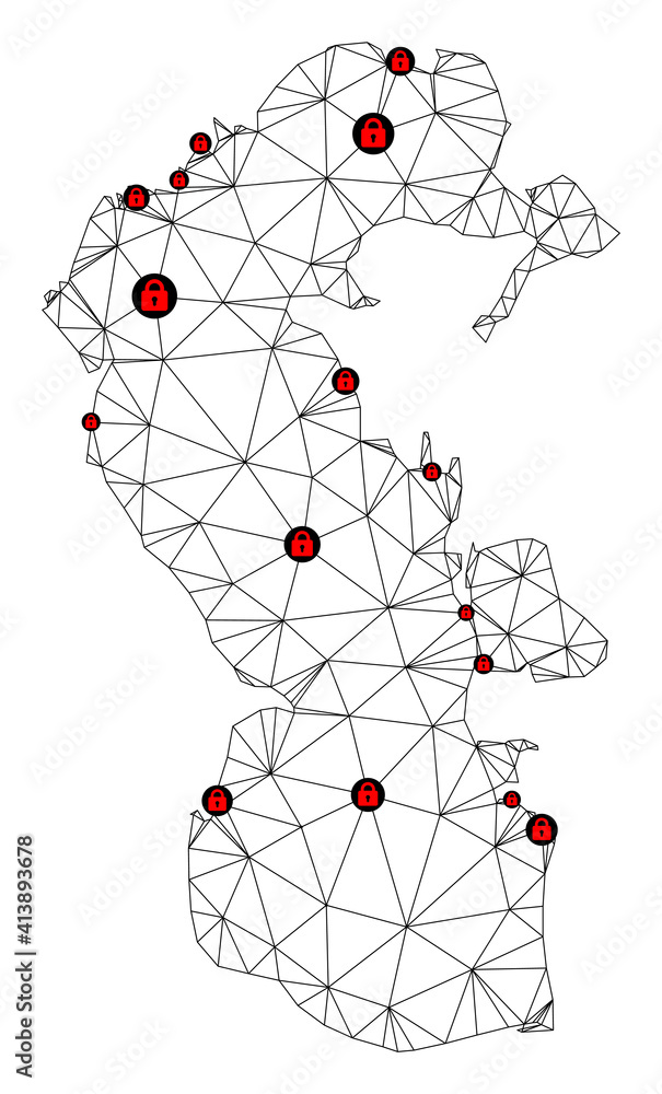 Aufkleber polygonal mesh lockdown map of caspian sea. abstract mesh lines and locks form map of caspian sea. v