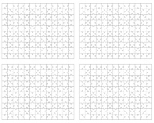 Illustration of four white puzzles, separate pieces