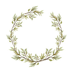 Watercolor eucalyptus wreath, garland. Wedding eucalyptus design frame, circle logo. Rustic greenery. Mint, blue tones. Hand painted branch,  leaves isolated on white background, trendy branding