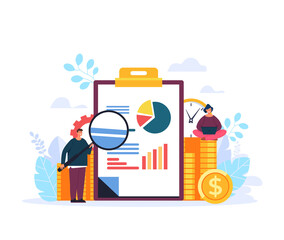 Finance business analytics strategy searching concept. Vector flat graphic design illustration