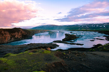 Godafoss Iceland Water falls midnight sunset