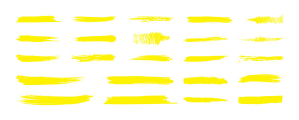 Highlight Marker yellow line. Marker color stroke, brush pen hand drawn underline. Highlight strokes isolated on white background. Vector illustration