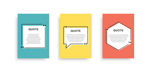 Quote frames blank templates set. Speech bubbles with quote marks. Texting quote boxes. Blank template quote text info design boxes quotation bubble blog quotes symbols. Vector illustration