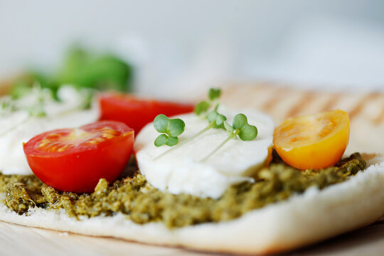 Close-up of panini served on cutting board