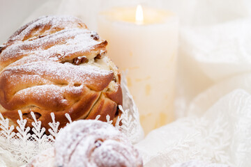 Easter homemade cake kraffin with powdered sugar.