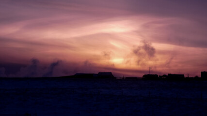 Farmland at sunset