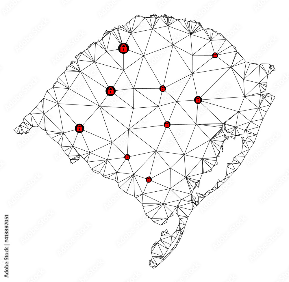 Poster polygonal mesh lockdown map of rio grande do sul state. abstract mesh lines and locks form map of ri
