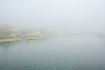 Beautiful view of large lake or river with ripples on glittering surface