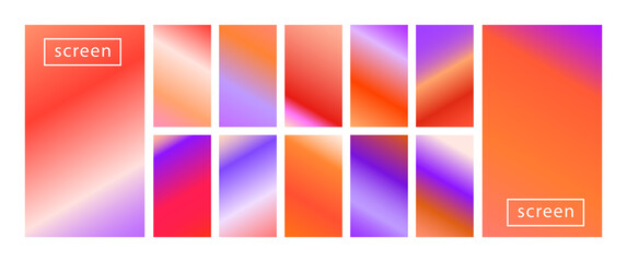 Naklejka premium Mobile screen lock display collection of colorful backgrounds in trendy neon colors. Modern screen vector design for mobile app. Soft color abstract pastel holographic gradients. Swatches for design.