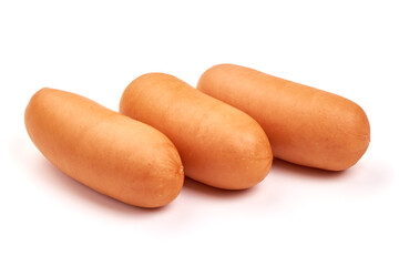 Boiled pork sausages, isolated on white background