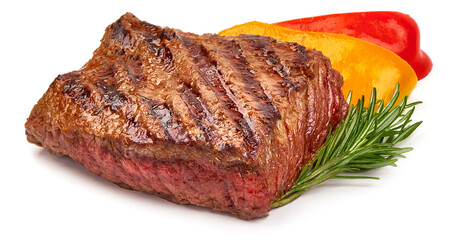 Roasted beef steak, isolated on white background