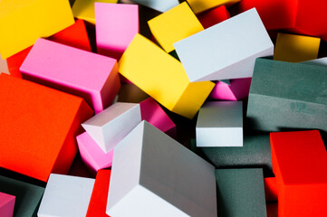 abstract or modern art, colored geometric shapes for background and text, children's designer