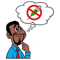 Man thinking about Vaccine Side Effects - A cartoon illustration of a man thinking about side effects of an experimental mRNA Vaccine.