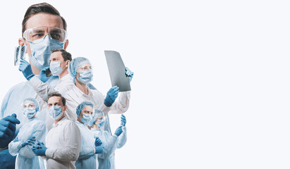 team of doctors men and women fighting diseases and viruses