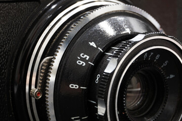 Vintage lens close-up. Macrophoto. Selected focus.