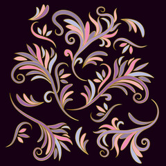  Abstract  luxury floral background with flowers, colorful leaves, vector image