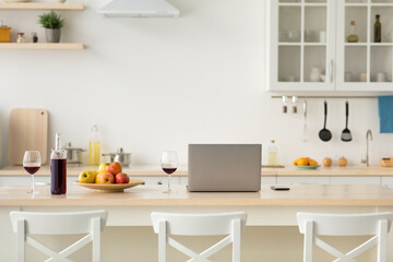 Fototapeta na wymiar Scandinavian minimal style in kitchen decor, workplace and romantic for two