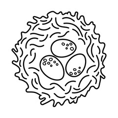 Vector black and white bird nest with eggs icon. Outline farm or Easter illustration isolated on white background. Cute spring picture or coloring page for kids.