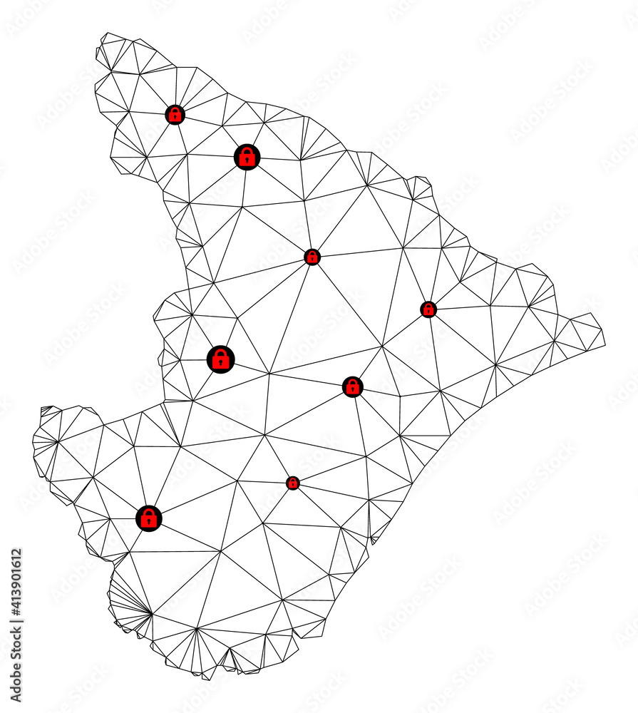 Poster polygonal mesh lockdown map of sergipe state. abstract mesh lines and locks form map of sergipe stat