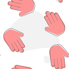Hand icon vector cartoon style on seamless pattern on a white background.