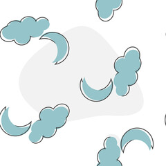 Moon and cloud icon. Weather forecast. Vector Moon and cloud vector icon cartoon style on seamless pattern on a white background.