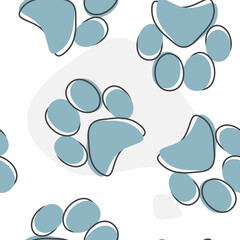 Fototapeta na wymiar Vector icon animal paw imprint. Paw illustration cartoon style on seamless pattern on a white background.