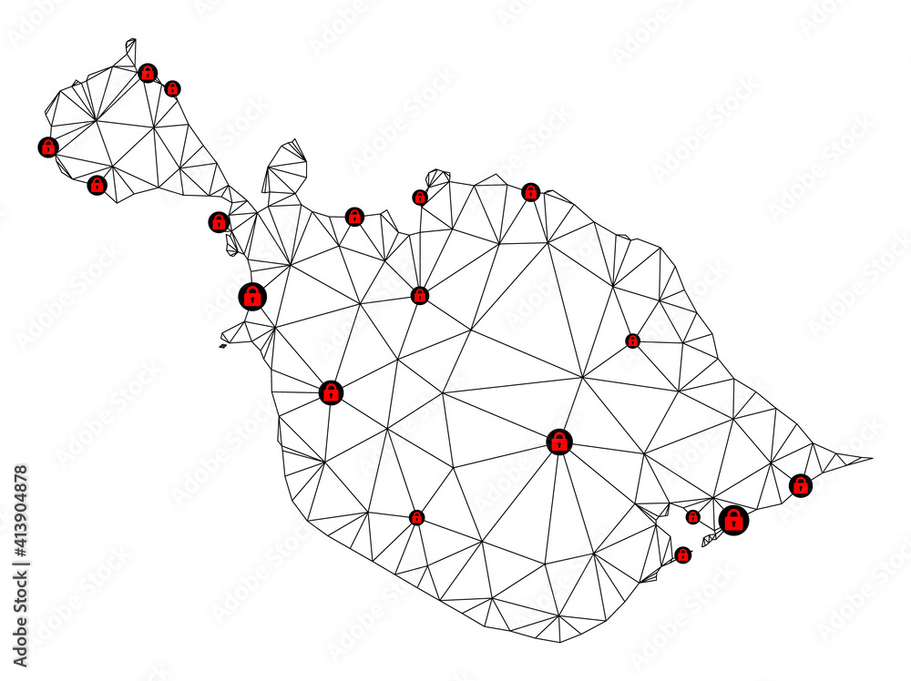 Aufkleber polygonal mesh lockdown map of heard and mcdonald islands. abstract mesh lines and locks form map of