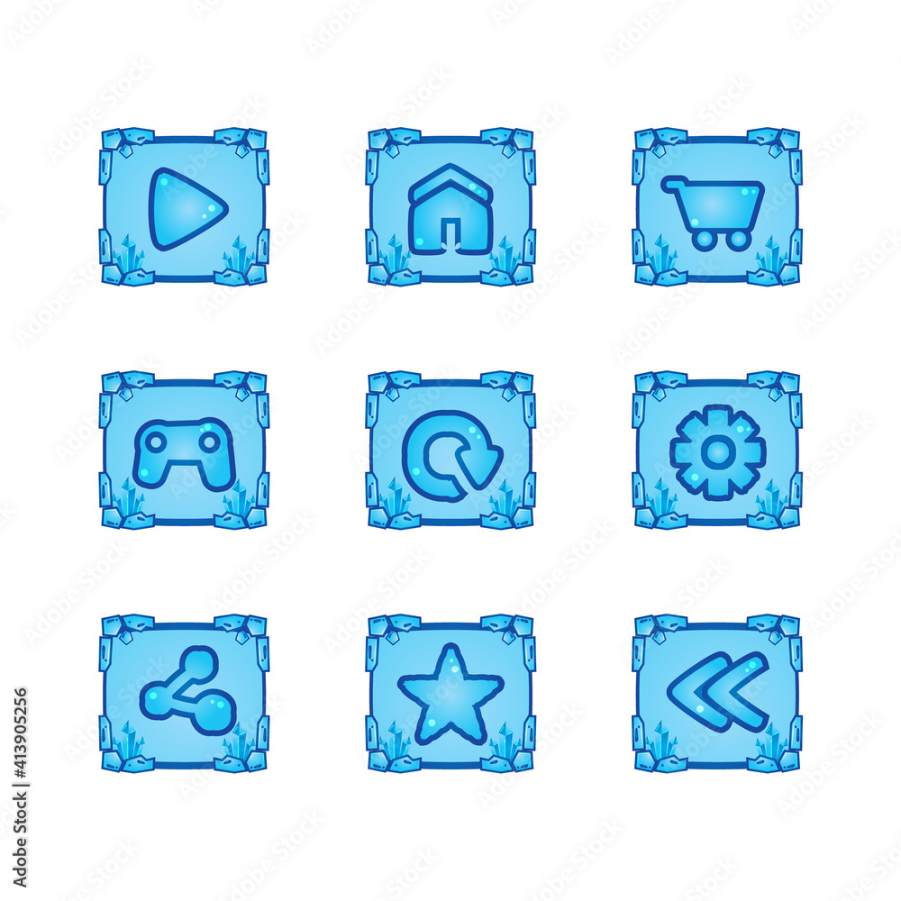 Poster set of ice button game interface design vector