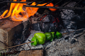grill hot habanero in charcoal with flame - food, mexico