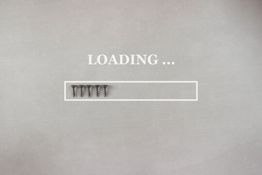 Loading background with screws in progress bar on gray background