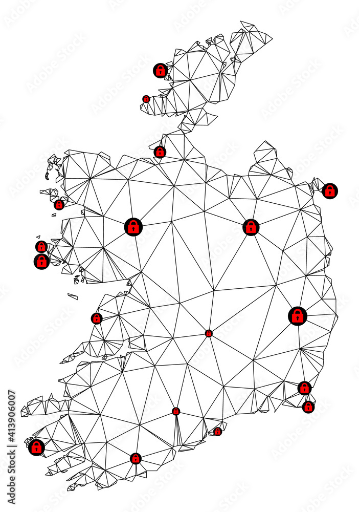 Aufkleber polygonal mesh lockdown map of ireland republic. abstract mesh lines and locks form map of ireland r