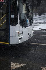 city ​​snow trolleybus. Cold winter.