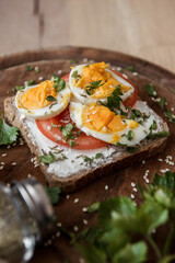 bruschetta sandwich isolated on wooden plate