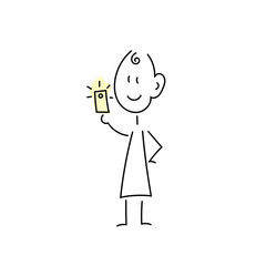 Strichfigur hält Handy in der Hand und telefoniert/Videochat