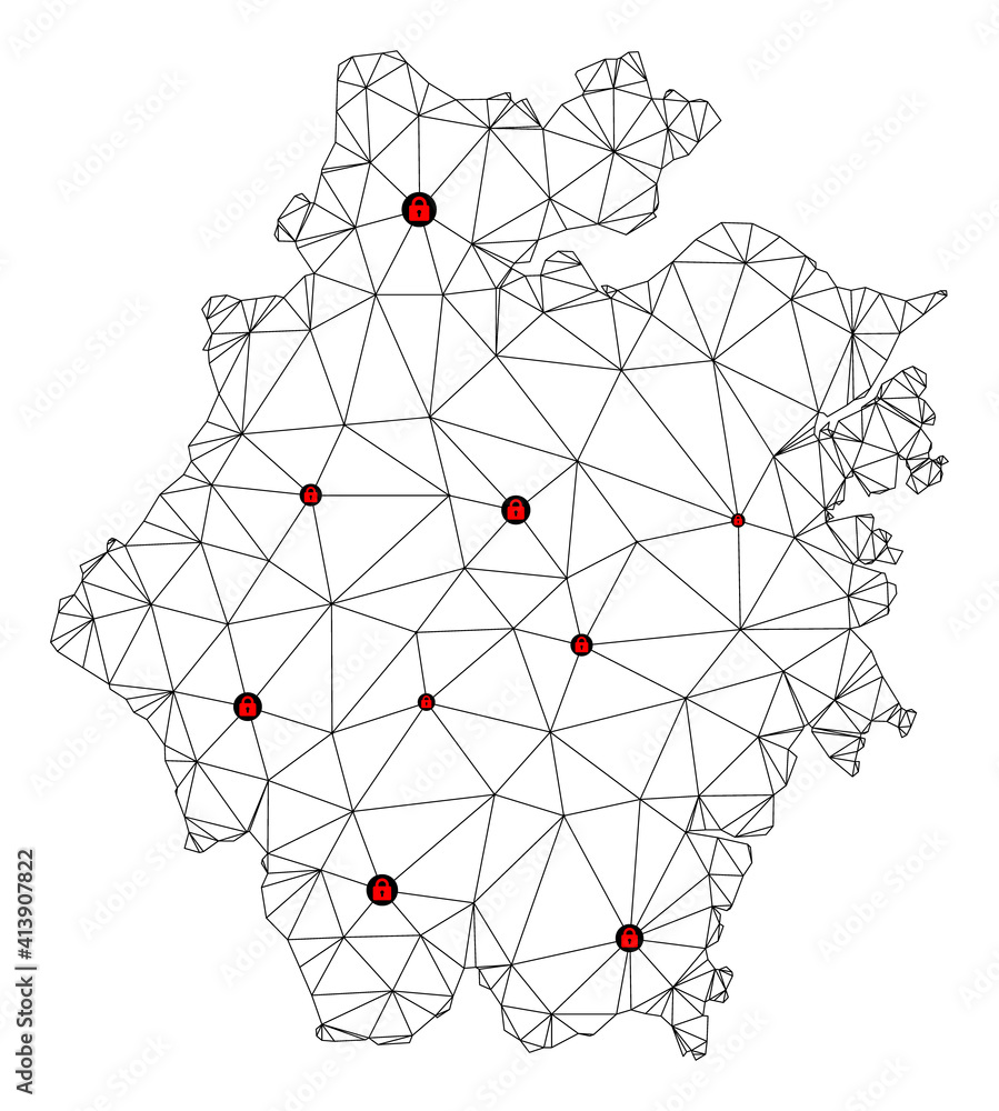 Poster polygonal mesh lockdown map of zhejiang province. abstract mesh lines and locks form map of zhejiang