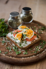 bruschetta with tomato and eggs isolated on plate.