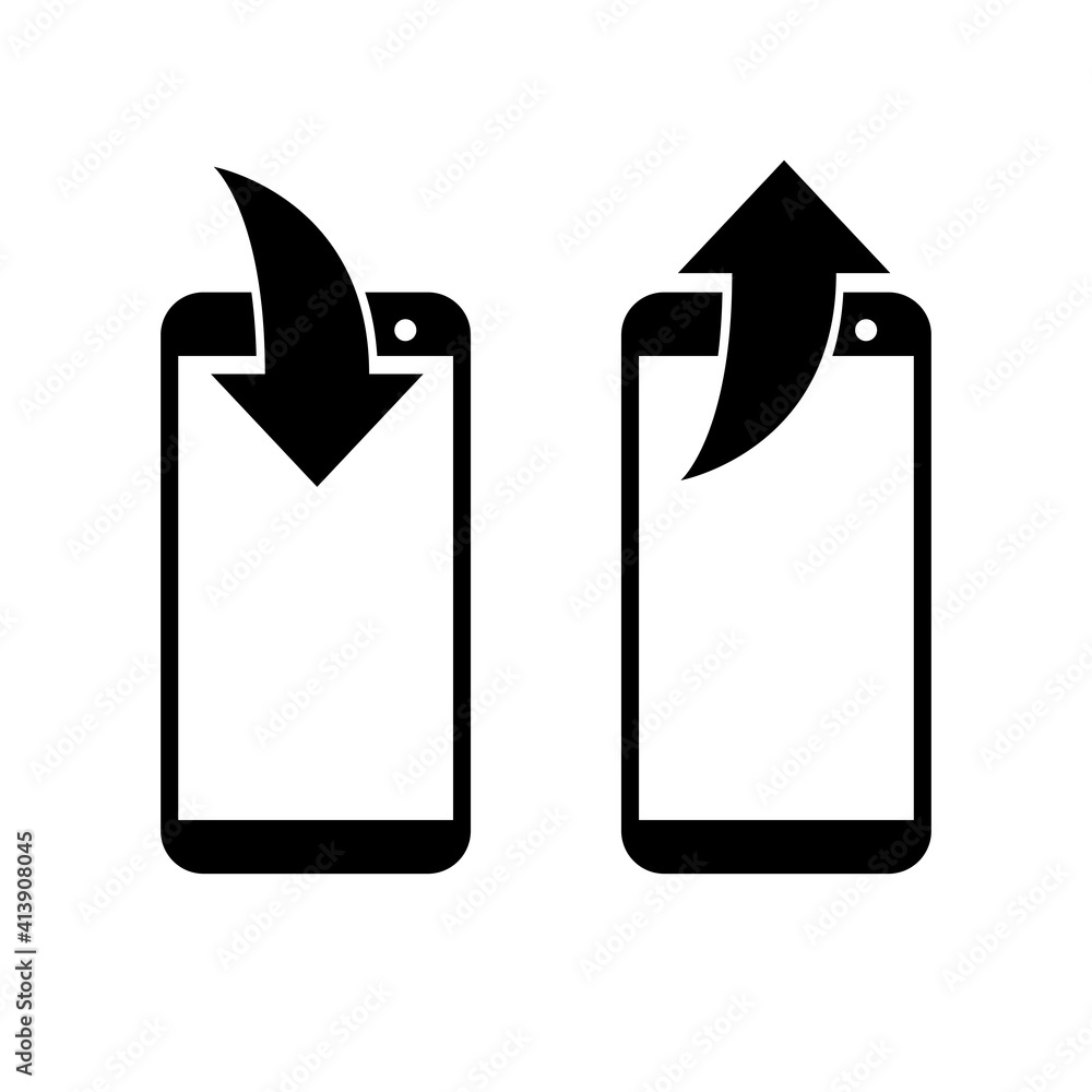 Poster download and upload mobile app icon. phone with download and upload arrow sign - stock vector