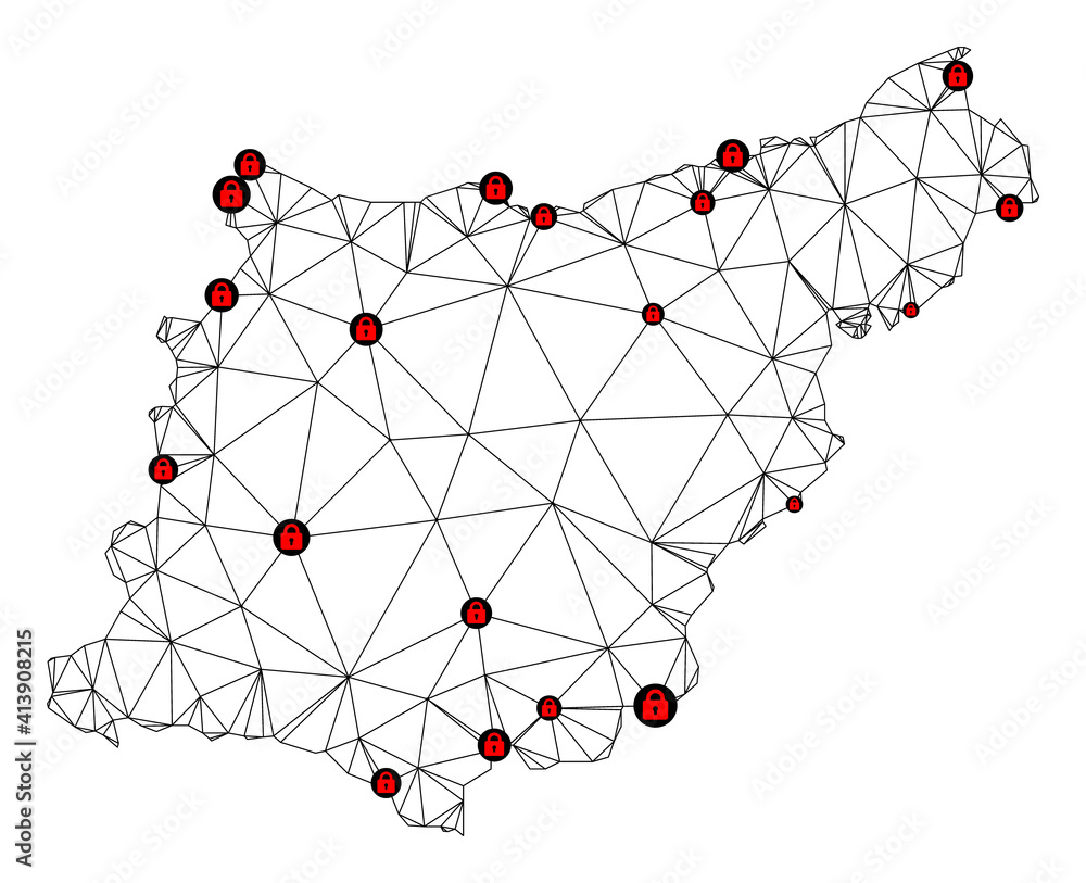 Poster polygonal mesh lockdown map of gipuzkoa province. abstract mesh lines and locks form map of gipuzkoa