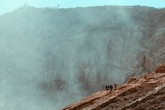 Group of tourists near Ijen lake