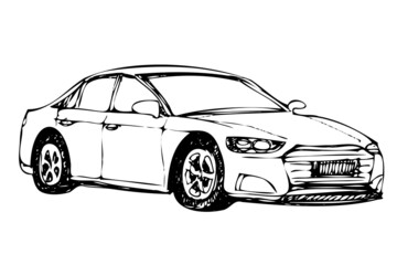 Hand drawn car sketch. Car abstract vector design concept. View of hand drawn car model.