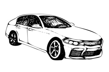 Hand drawn car sketch. Car abstract vector design concept. View of hand drawn car model.