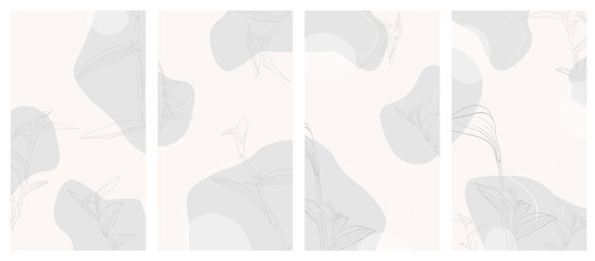 set of vector floral abstract illustration in pastel grey colors (templates for invitations, greeting cards)