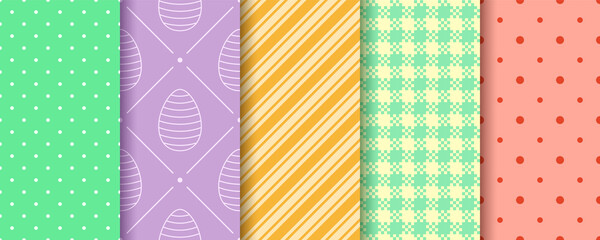 Easter endless texture for web, picnic tablecloth, wrapping paper. Pattern templates in Swatches panel. Seamless Patterns collection with Eggs, Gingham, Polka Dot and Striped.