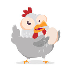 funny cartoon illustration of a chicken holding an egg