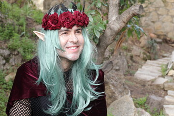 Mythical male elf in the forest 